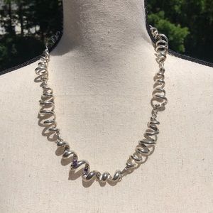 Sterling Silver Handmade Spiral Necklace with Purple, Pink, and Diamond stones